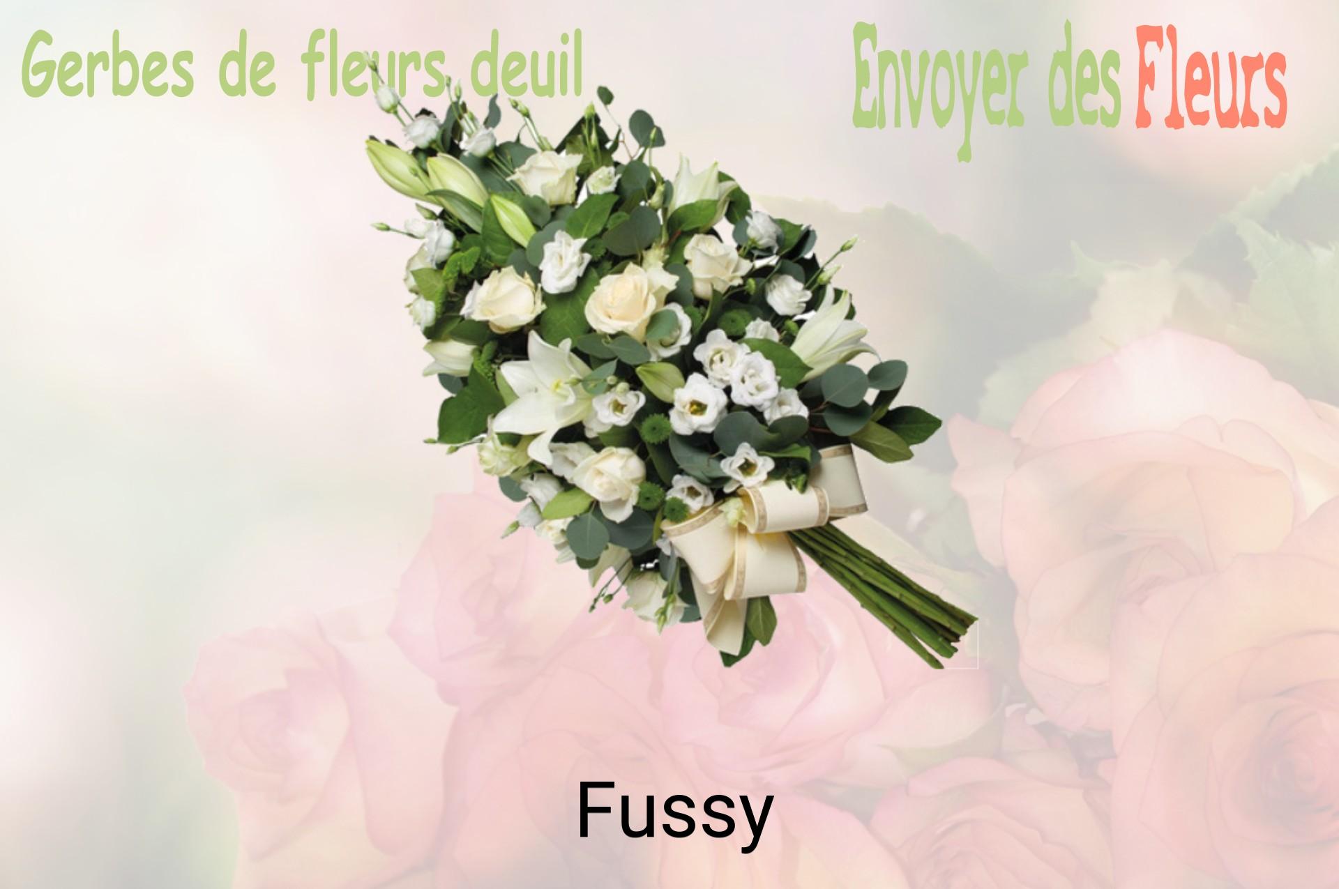 Gerbe de fleurs de deuil livrée à Fussy